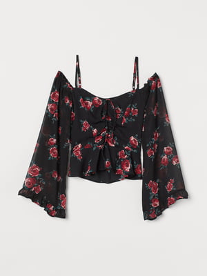 Блуза чорна в квітковий принт | 5819733