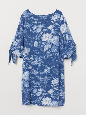 Платье синее в цветочный принт | 5830007