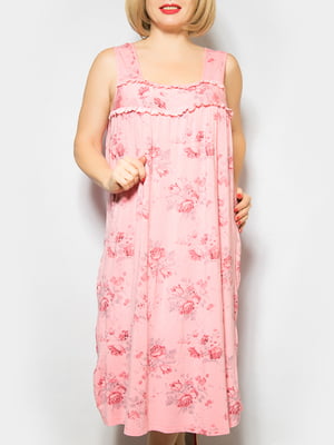 Сорочка нічна рожева в квітковий принт | 4887331