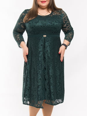 Платье А-силуэта зеленое с узором | 5262501