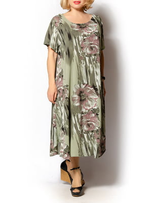Сукня оливкового кольору з квітковим принтом | 5496549