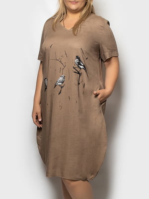 Сукня коричнева з принтом | 5781635