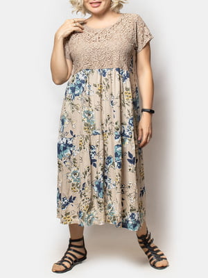 Сукня кавового кольору в квітковий принт | 5801760