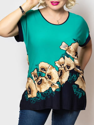Блуза зеленая с цветочным принтом | 5810118