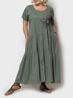 Сукня кольору хакі з малюнком | 5821937