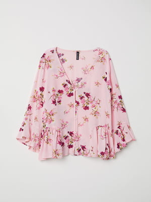 Блуза рожева з квітковим принтом | 5831820