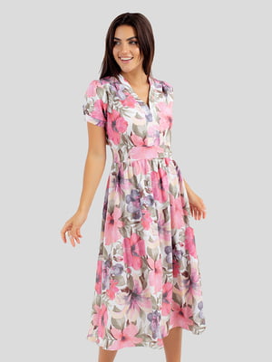 Сукня А-силуету молочного кольору в квітковий принт | 5836896