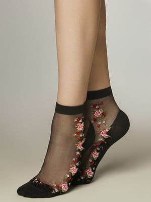 Шкарпетки чорні з квітковим малюнком | 5841459