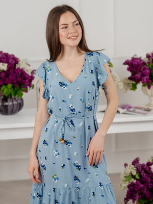 Сукня блакитна з квітковим принтом | 5845304
