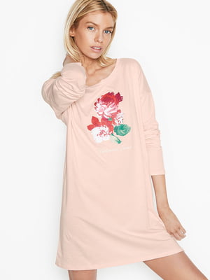 Платье домашнее розовое в цветочный принт | 5845871
