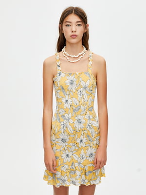 Сукня жовта з квітковим принтом | 5853584