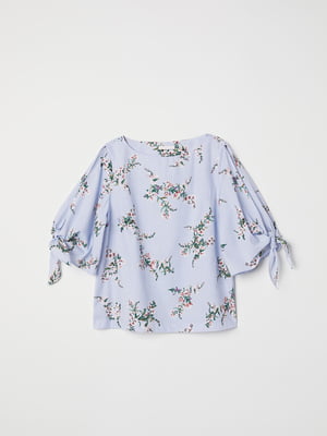 Блуза блакитна з квітковим принтом | 5855756