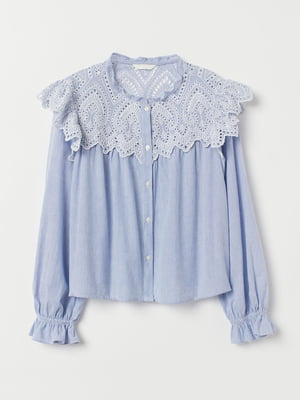 Блуза голубая с кружевной отделкой | 5855800