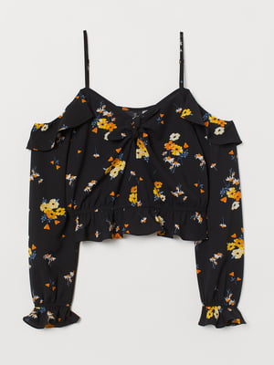 Блуза чорна з квітковим принтом | 5855801