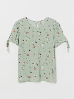 Блуза светло-зеленая с цветочным принтом | 5855806