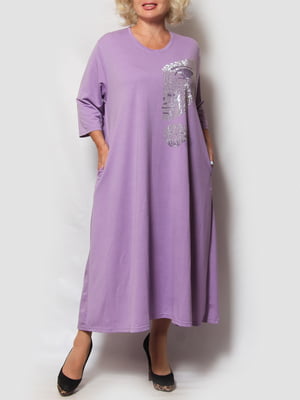 Сукня А-силуету бузкового кольору з принтом | 5859662