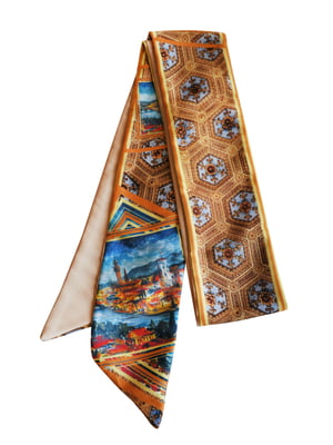 Шарф-краватка золотистого кольору в принт | 5860230