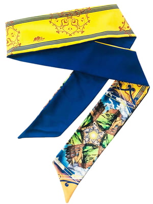 Шарф-галстук желто-синий в принт | 5860232