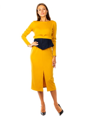 Сукня-футляр жовта з розрізом | 5860413