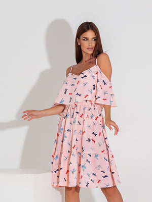 Платье А-силуэта розовое в принт | 5868981