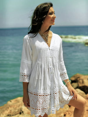 Туника-рубашка пляжная белая с вышивкой | 5873257