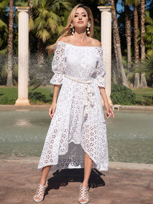 Платье А-силуэта пляжное белое с вышивкой | 5873278