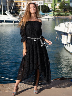 Платье А-силуэта пляжное черное с вышивкой | 5873279
