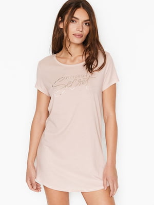 Платье-футболка домашнее розовое с рисунком | 5874273