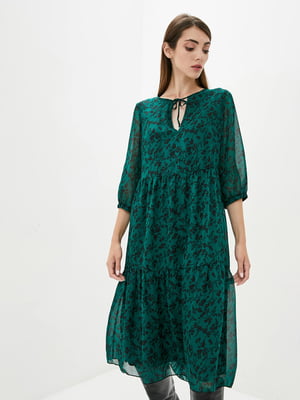 Платье А-силуэта зеленое с принтом | 5877045