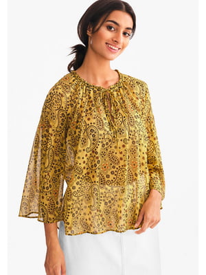 Блуза желтая с принтом | 5898792