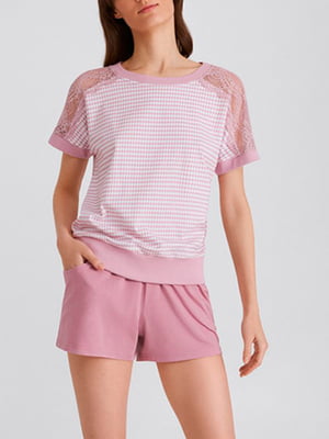 Піжама рожева в принт: футболка і шорти | 5903726