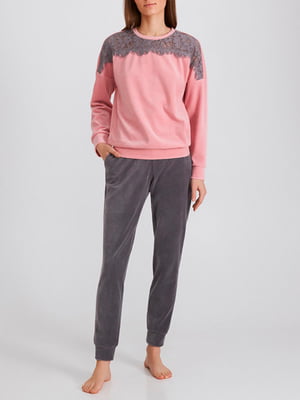 Піжама рожево-бузкова: світшот і штани | 5903729
