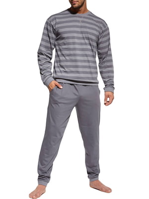 Пижама графитового цвета в полоску: лонгслив и брюки | 5903771