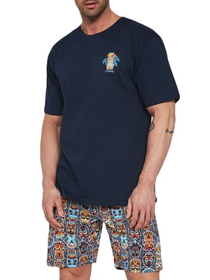 Піжама синя в принт: футболка і шорти | 5903772
