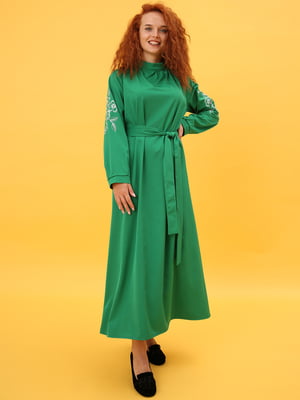 Платье зеленое А-силуэта с вышивкой | 5903942