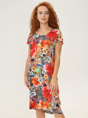 Платье-футболка разноцветное в цветочный принт | 5869051