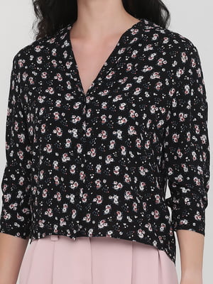 Блуза чорна з квітковим принтом | 5899111
