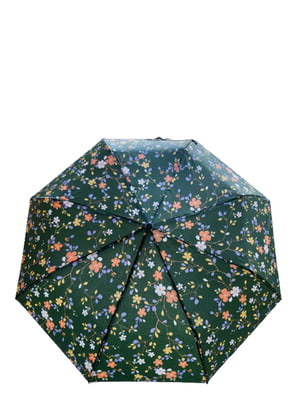 Зонт-полуавтомат зеленый в принт | 5904930