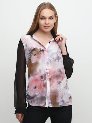 Блуза черно-розовая с принтом | 5900317