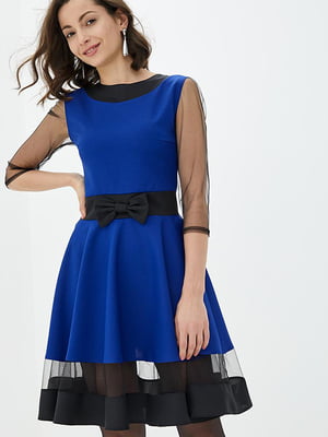 Платье А-силуэта сине-черное | 5900401
