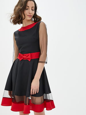 Платье А-силуэта черно-красное | 5900403