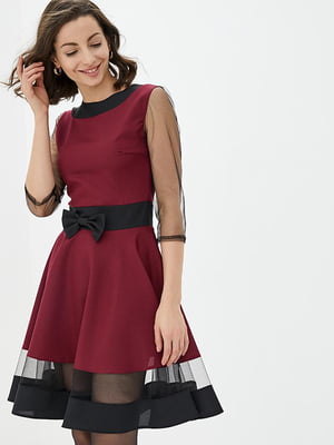 Платье А-силуэта бордово-черное | 5900406