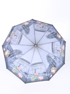 Зонт-полуавтомат серый в принт | 5903283