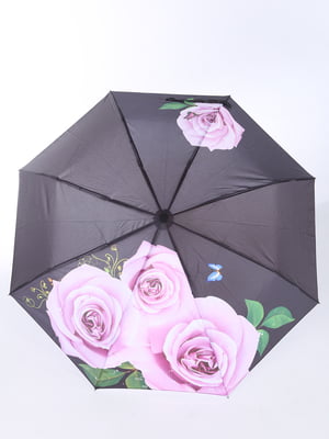 Зонт-полуавтомат черный с цветочным принтом | 5903300