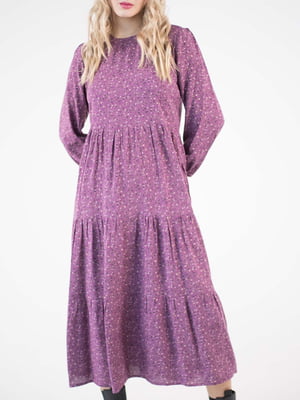 Сукня А-силуету бузкового кольору в принт | 5907992