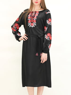 Платье-вышиванка черное с орнаментом - SOPHIE MARIA - 5914137