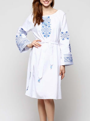 Платье А-силуэта белое с орнаментом - SOPHIE MARIA - 5914152