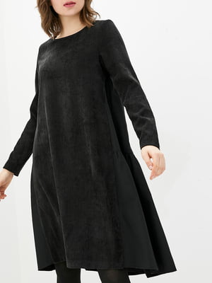 Платье А-силуэта черное вельветовое | 5905016