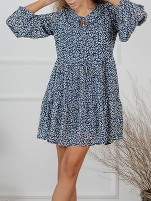 Сукня А-силуету блакитна в квітковий принт | 5919945