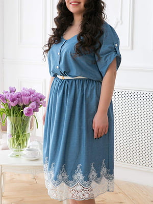 Сукня А-силуету блакитна з декором | 5918966